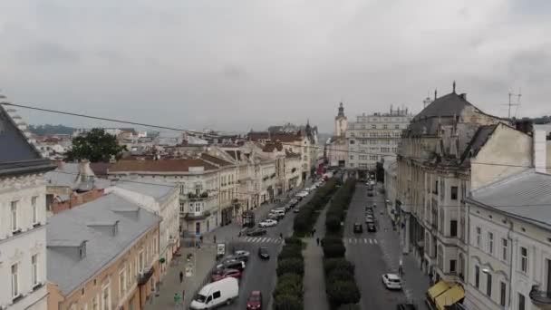 Tiro Aéreo Centro Histórico Cidade Lviv Ucrânia — Vídeo de Stock