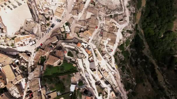 Matera Italien Die Altstadt Ist Den Fels Gehauen Sommertag Luftaufnahme Stock-Filmmaterial