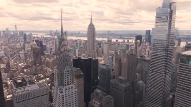 New York Citys Hudson Yards 'ın havadan görüntüsü. Manhattan şehir merkezi..