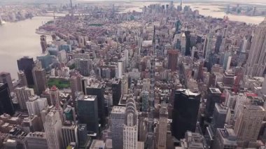 New York Citys Hudson Yards 'ın havadan görüntüsü. Manhattan şehir merkezi..