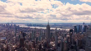 New York Citys Hudson Yards 'ın havadan görüntüsü. Manhattan şehir merkezi..