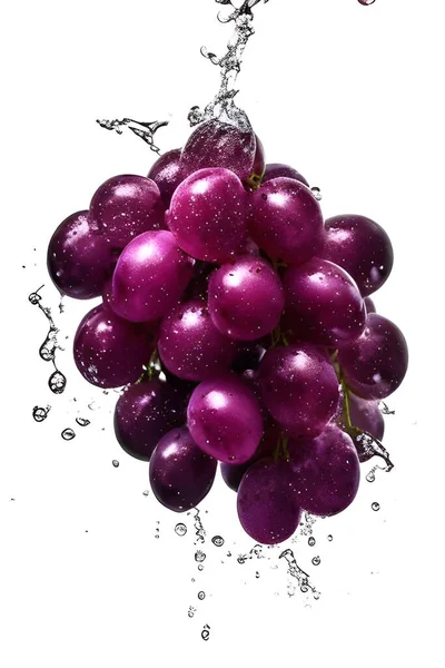 fresh grapes in water isolated on white background