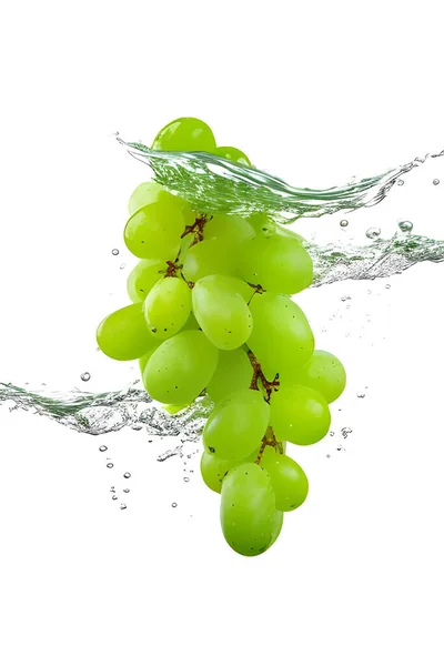 Frische Grüne Trauben Wasser Isoliert Auf Weißem Hintergrund — Stockfoto