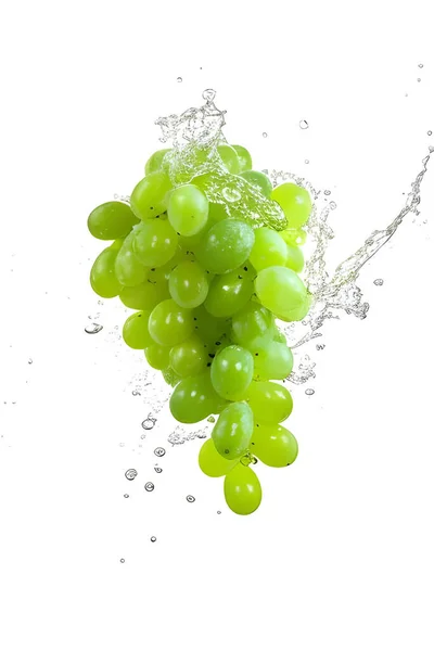 Čerstvé Zelené Hrozny Kapkami Vody Izolované Bílém Pozadí — Stock fotografie