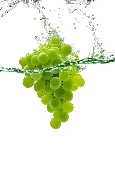 green grapes in water on white background