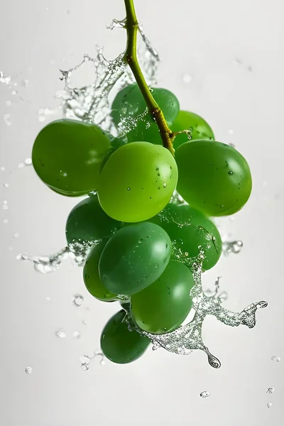 Grüne Trauben Wassertropfen Auf Weißem Hintergrund — Stockfoto