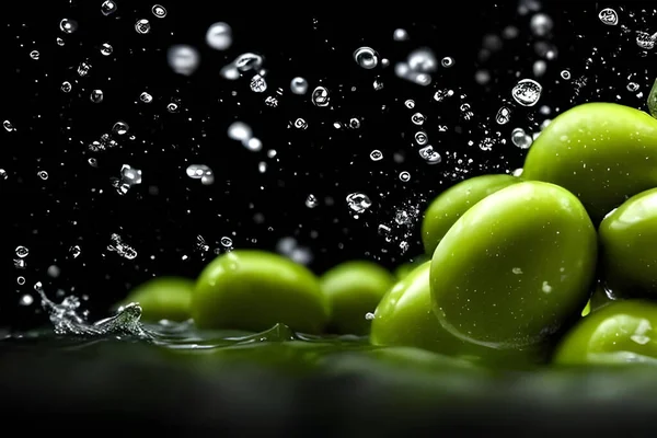 Zdravé Čerstvé Olivy Šplouchnutím Vody — Stock fotografie