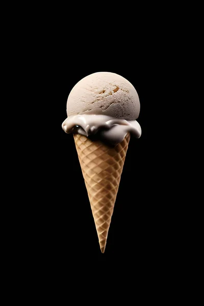 Ice Cream Cone Waffle Cones Isolated Black Background Close Illustration — Stock fotografie