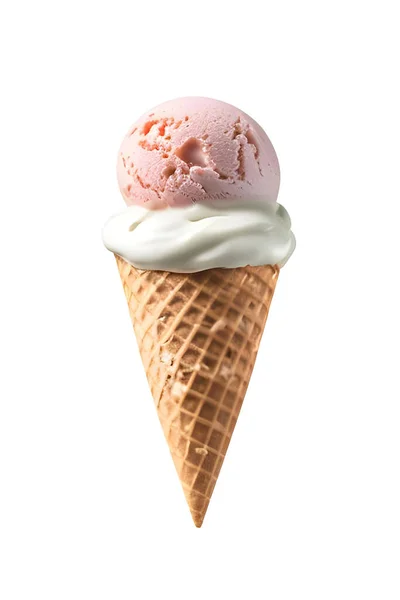 Waffle Cone Vanilla Ice Cream Chocolate Isolated White Background — Stock Photo, Image