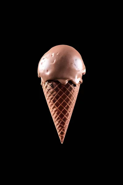Eis Mit Schokolade Und Vanillestangen Auf Schwarzem Hintergrund — Stockfoto