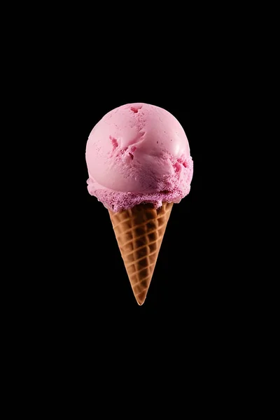 Ice Cream Scoop Strawberry Black Background — Stockfoto