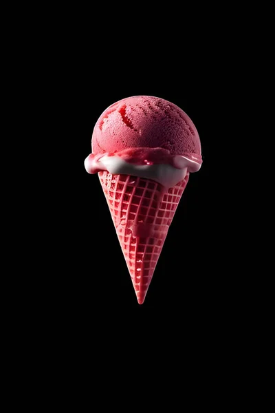 Eis Mit Schokolade Und Erdbeere Auf Schwarzem Hintergrund — Stockfoto