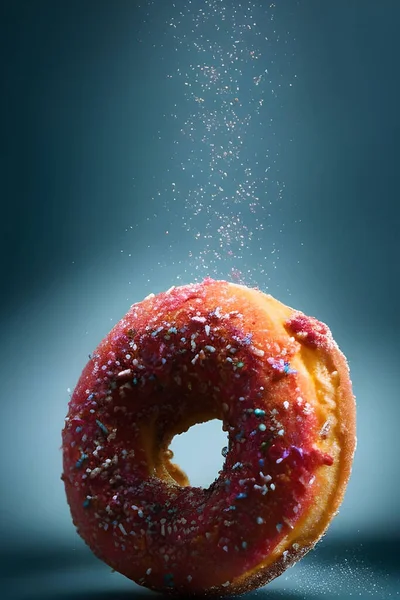 Donut Chocolate Glaze Blue Background — Stock Photo, Image