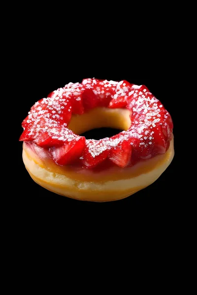 Donut Mit Zuckerguss Isoliert Auf Schwarzem Hintergrund — Stockfoto