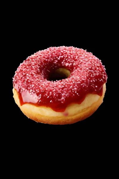 Donut Pink Glaze Isolated Black Background — Stock Photo, Image