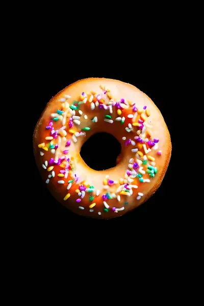 Siyah arka planda çikolata kremalı donut.