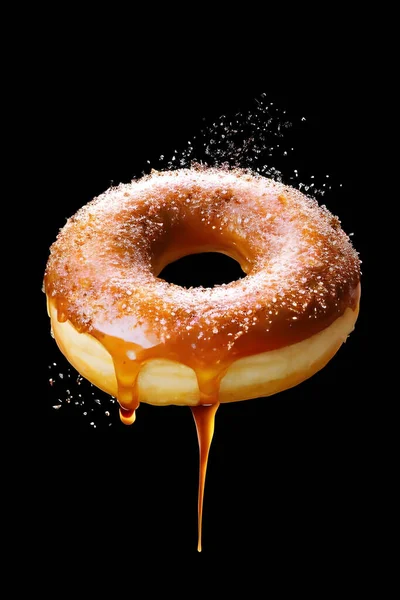 Donut Chocolate Glaze Black Background — Stock Photo, Image