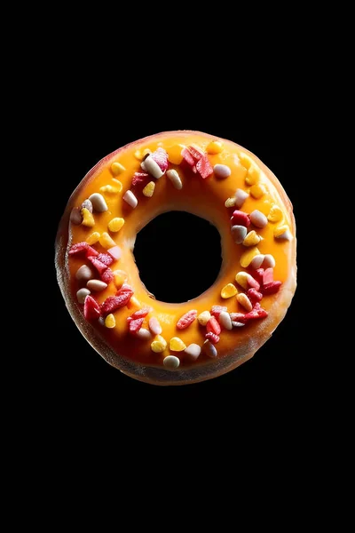 Siyah Arka Planda Çikolata Kaplı Donut — Stok fotoğraf
