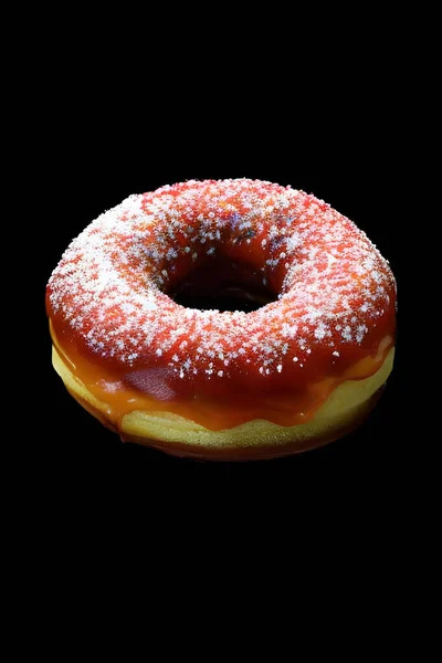 Donut Mit Puderzucker Auf Schwarzem Hintergrund — Stockfoto