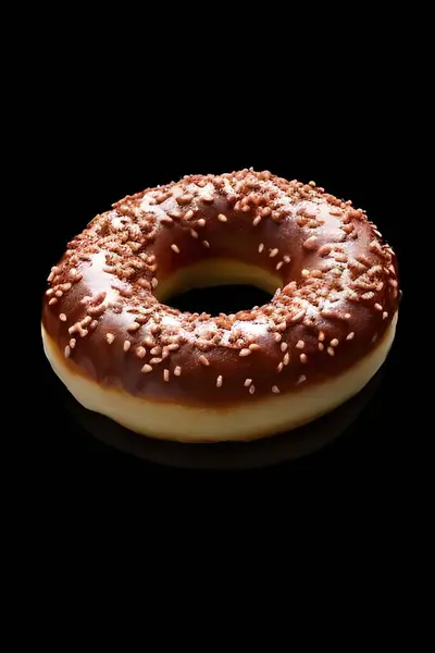 Donut Mit Schokoladenglasur Auf Schwarzem Hintergrund — Stockfoto