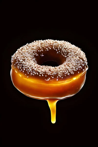 Siyah arka planda çikolata kaplı donut.