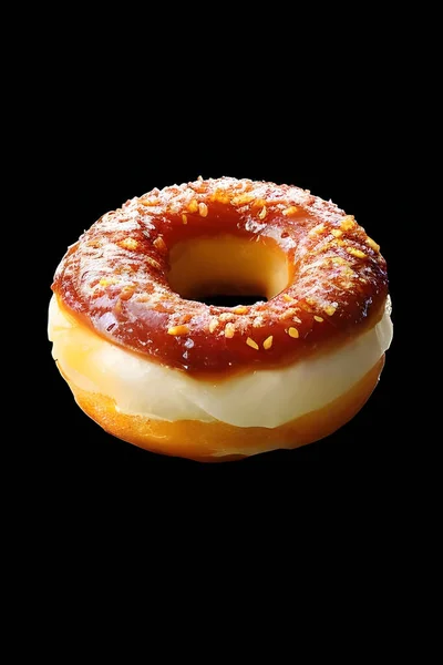 Donut Com Açúcar Confeiteiro Sobre Fundo Preto — Fotografia de Stock