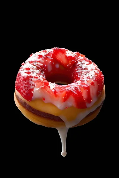 Donut Mit Zuckerguss Isoliert Auf Schwarzem Hintergrund — Stockfoto