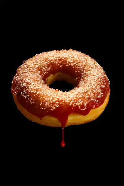 Donut Chocolate Glaze Isolated Black Background — Stock Photo, Image