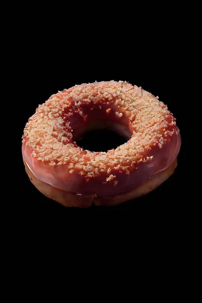Donut Mit Schokoladenglasur Isoliert Auf Schwarzem Hintergrund — Stockfoto