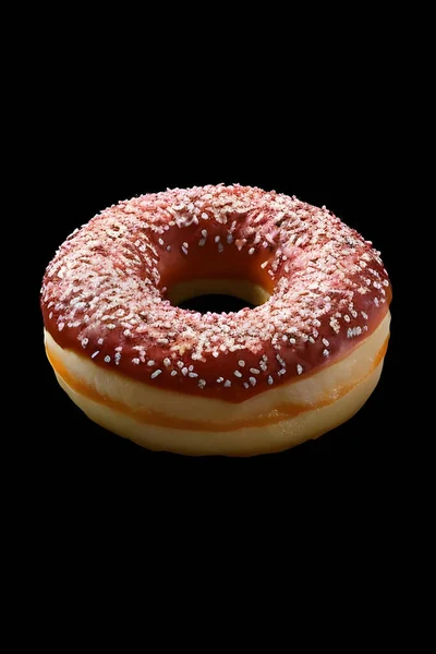 Donut Chocolate Icing Isolated Black Background — Stock Photo, Image