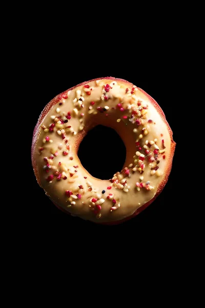 Donut Chocolate Glaze Isolated Black Background — Stock Photo, Image