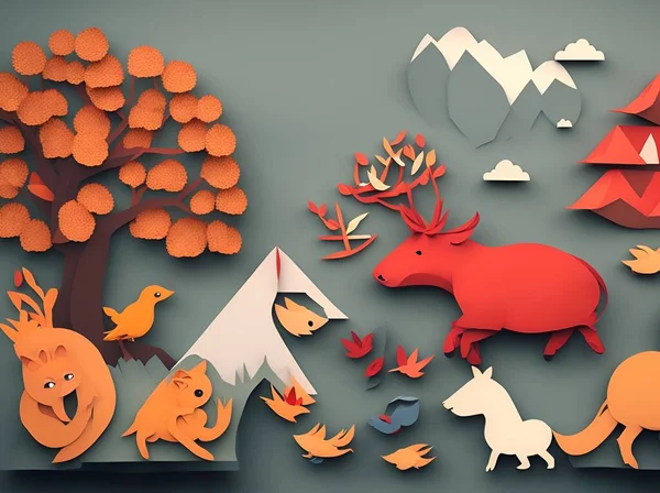 Kreativ Werden Mit Papier Mit Papierhandwerk Tiere Und Wildtiere Schaffen — Stockfoto