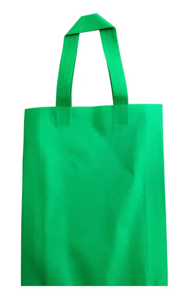 白い背景によって隔離された緑色の不織布トートバッグ ポリプロピレン製のエコバッグ — ストック写真