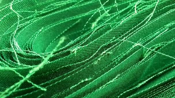 Egy Tekercs Zöld Durva Pamutszövet Textúrája Kaotikus Szálakkal Anyagdarabok — Stock videók