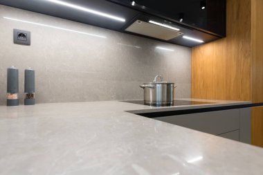 Detail of modern kitchen with built in appliances 