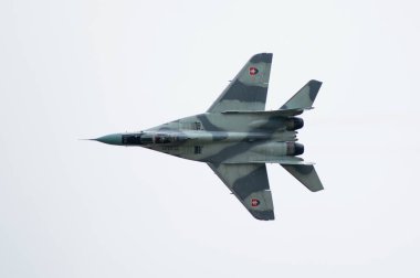 SLIAC, SLOVAKIA - AUGUST 30: flight of MiG-29AS during SIAF airshow in Sliac, Slovakia on August 30, 2014
