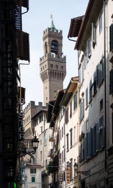 Tower of the Old Palace (Palazzo Vecchio) seen from the streets of Florence, Italy