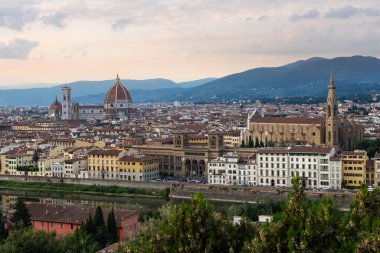 Cathedral of Santa Maria del Fiore (Duomo) and Basilica Santa Croce at dusk, Florence, Italy