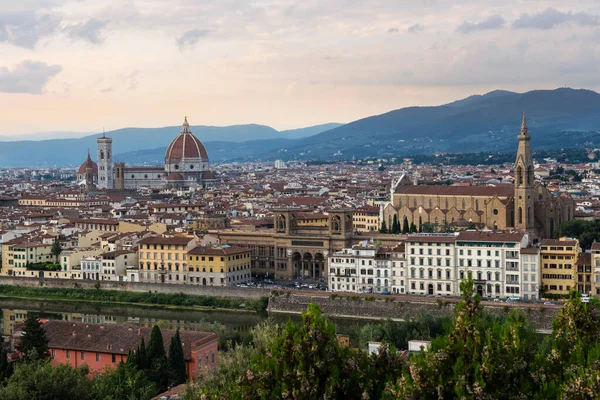 Cathedral of Santa Maria del Fiore (Duomo) and Basilica Santa Croce at dusk, Florence, Italy