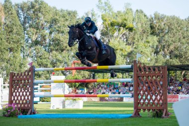 BRATISLAVA, SLOVAKIA - AUGUST 10:  Schoonbroodt Celine (BEL) on horse Ace Z jumps over hurdle during Mercedes-Benz Grand Prix Bratislava, Slovakia on August 10, 2014