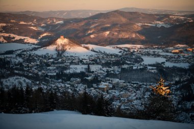 Calvary in historical mining town Banska Stiavnica at sunset, UNESCO site, Slovakia