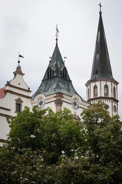 Towers Town Hall Saint James Basilica Background Levoca Unesco Wold — Stock Photo, Image