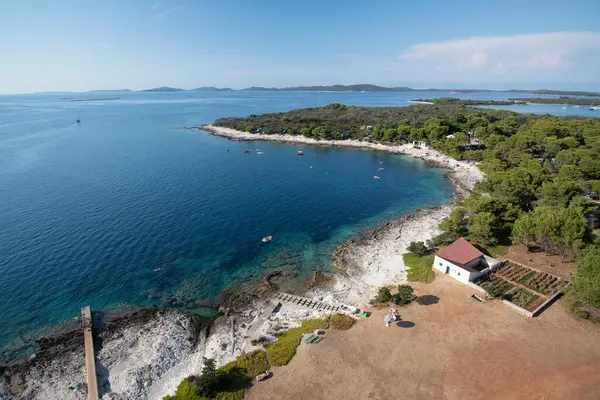 stock image North view from top of Veli Rat lighthouse on Dugi Otok island, Adriatic sea, Croatia