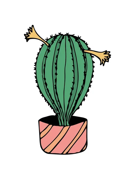 Doodle Cactus Ilustración Blanco Cactus Ilustración Doodle Colorido Estilo Moderno — Vector de stock