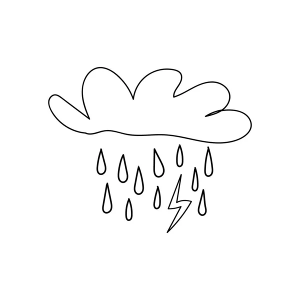 白い背景に雲と雷のアイコン 曇りのベクトルロゴ 線形ロゴ ベクターイラスト — ストックベクタ