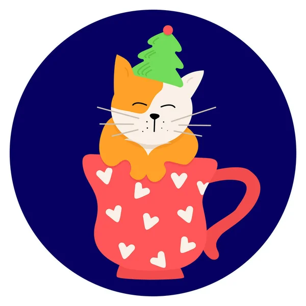 Kočičí Vánoční Hrnek Hrnek Vánoční Ilustrace — Stockový vektor