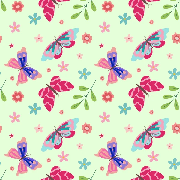 귀여운 나비와 반사체 패턴이죠 가시없는 나비들의 포장지 공예품에 파란색 배경의 — 스톡 벡터