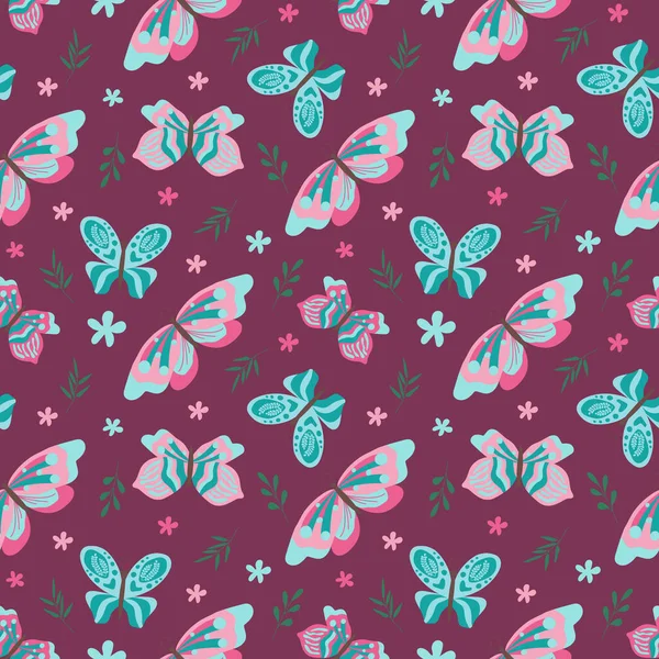 귀여운 나비와 반사체 패턴이죠 가시없는 나비들의 포장지 공예품에 파란색 배경의 — 스톡 벡터