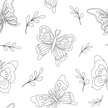 El çizimi kelebek desenli tasvirler dekoratif süslemelerle çizilmiş. Vektör illüstrasyonu