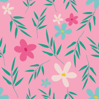Seamless background in nature style green. Vintage Pattern. Elements of leaves and flowers. Vector illustration. Use for wallpaper, print packaging paper, textiles. Vector illustration